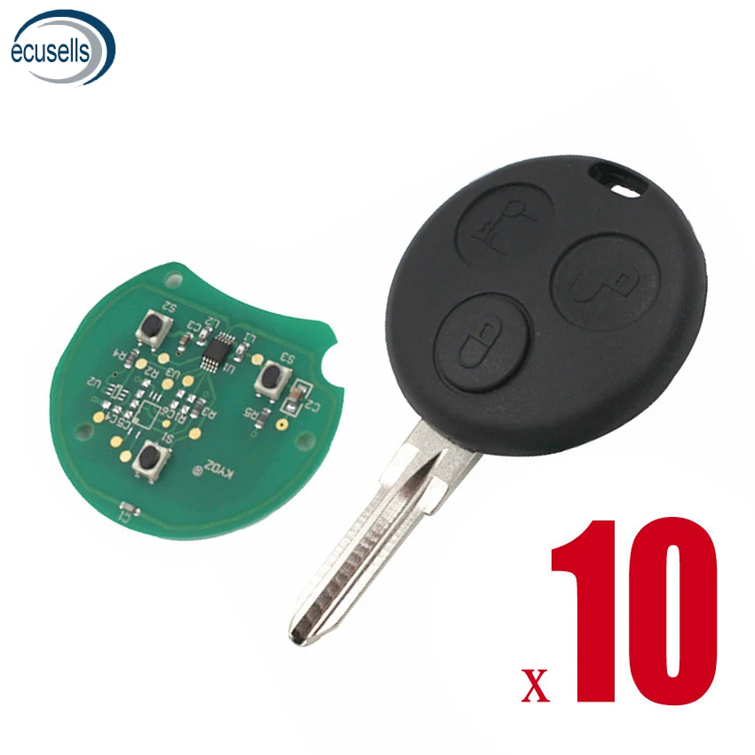 10 шт./партия, 3 кнопки дистанционного брелока 433/434 МГц для Benz Key Smart Fortwo ForFour Roadster Smart City Coupe