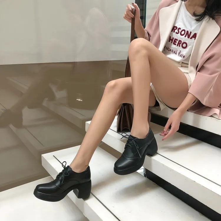 Туфли-броги PXELENA в винтажном стиле толстые туфли на квадратном каблуке