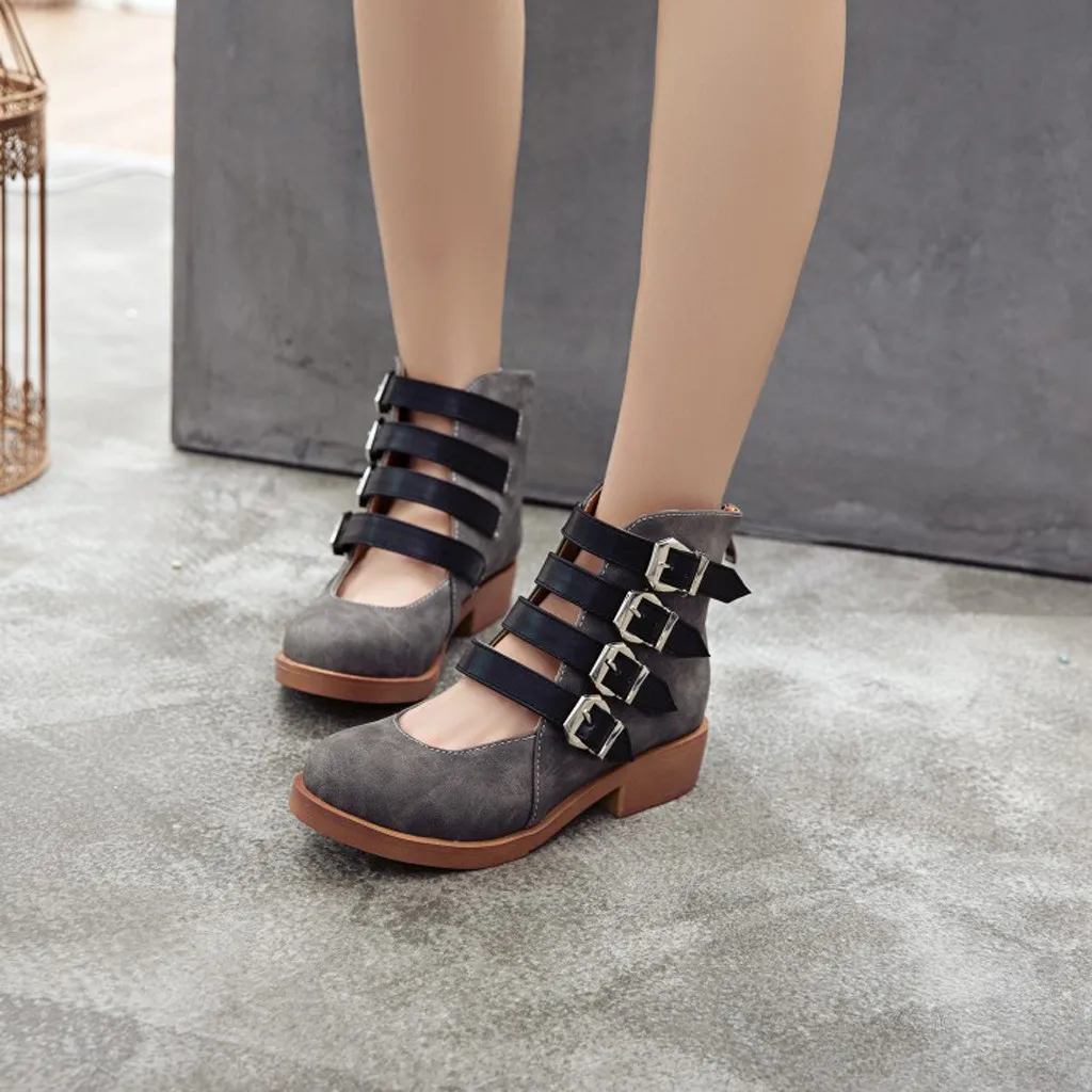 Spring Summer New Women's Summer Retro Ankle Buckle Back Zipper Square Heel Shoes Fashion Sandals for Women Streetwear
