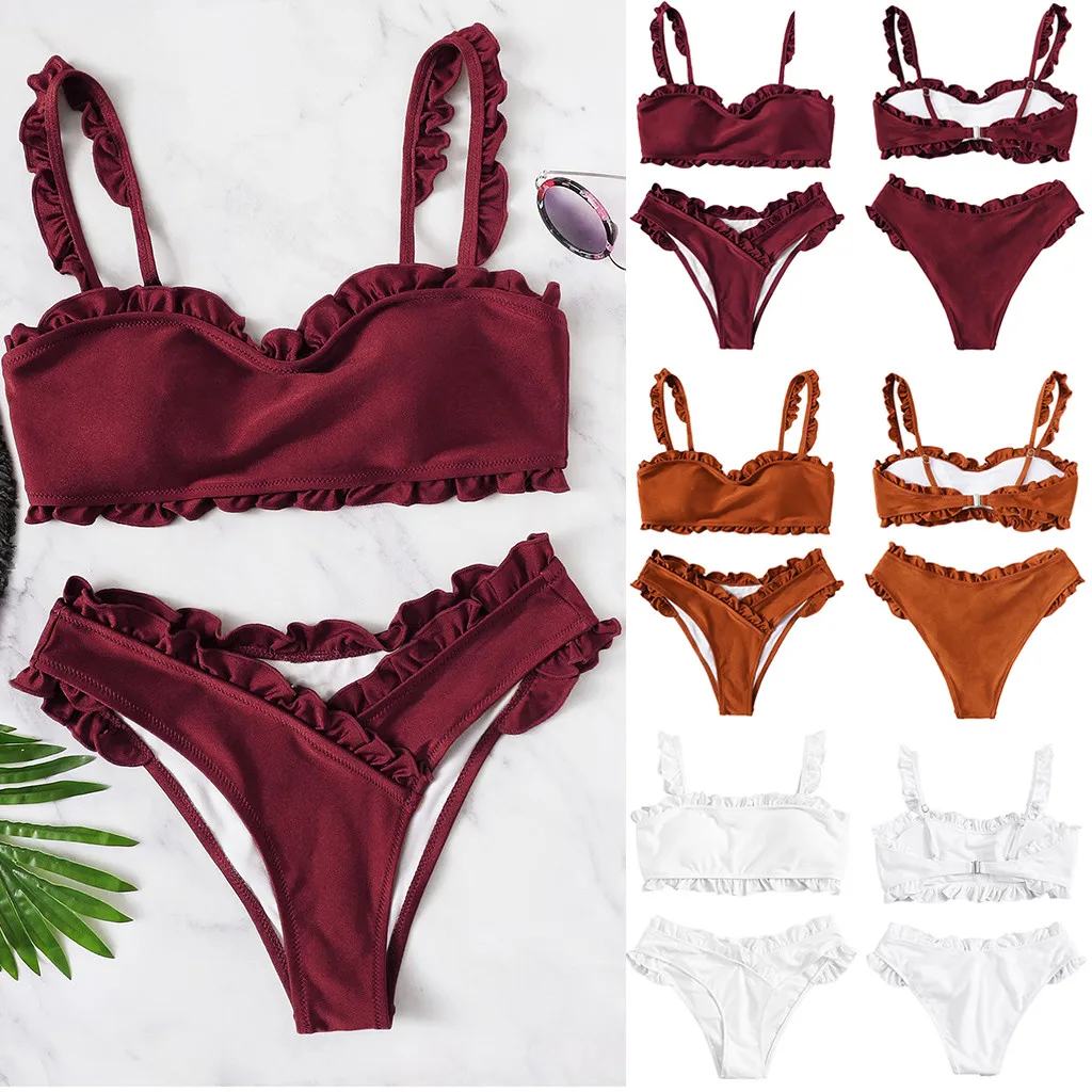Бикини 2020 Сексуальное Женское однотонное Бандажное бикини комплект бразильских