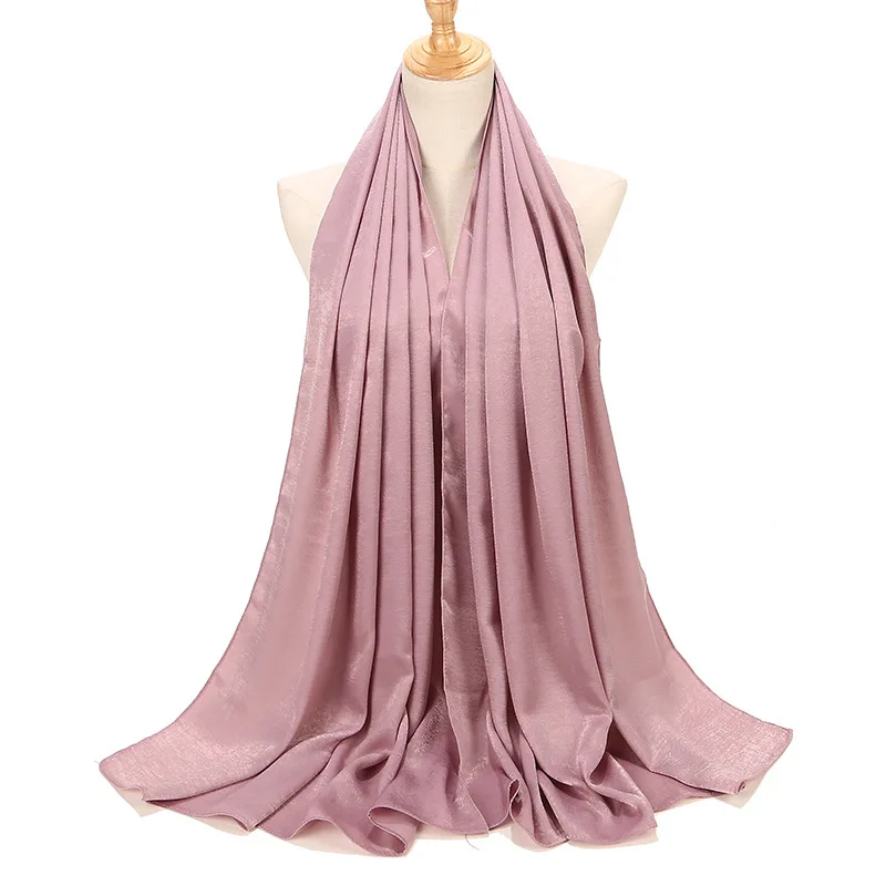 17 Новинка, Шелковый мусульманский женский шарф, платок, платок, атласная Пашмина бандана, мусульманский платок, Женский тюрбан musulman - Цвет: 17