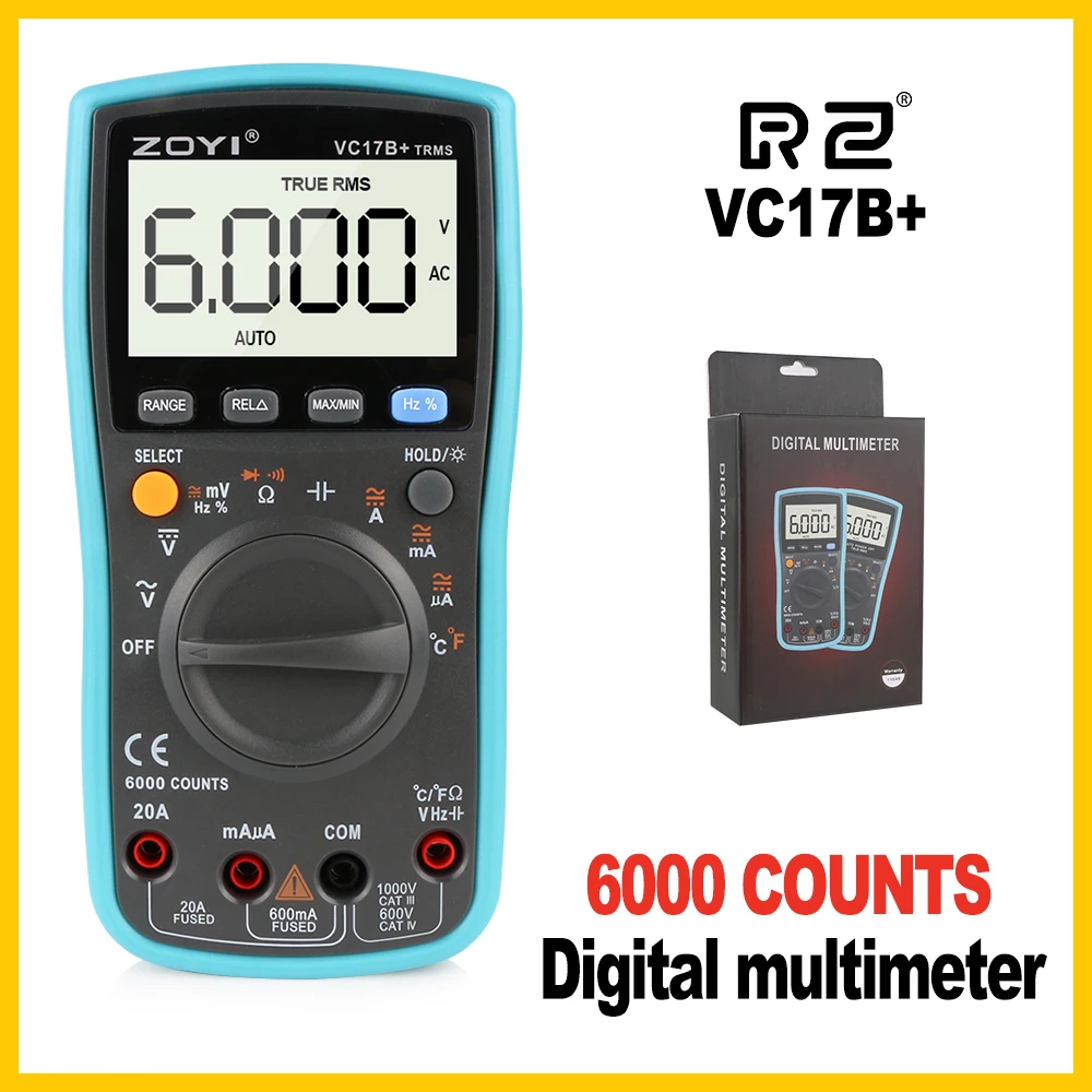 

High Quailty Digital Multimeter Auto Range AC/DC Voltage Current Meter Temperature tester True-RMS Multimeter Blacklight VC17B+