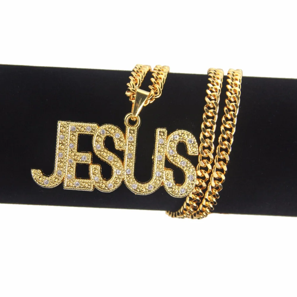 Хип хоп AAA CZ камень Bling Ice Out золотой цвет подвеска с надписью Jesus для мужчин молитва