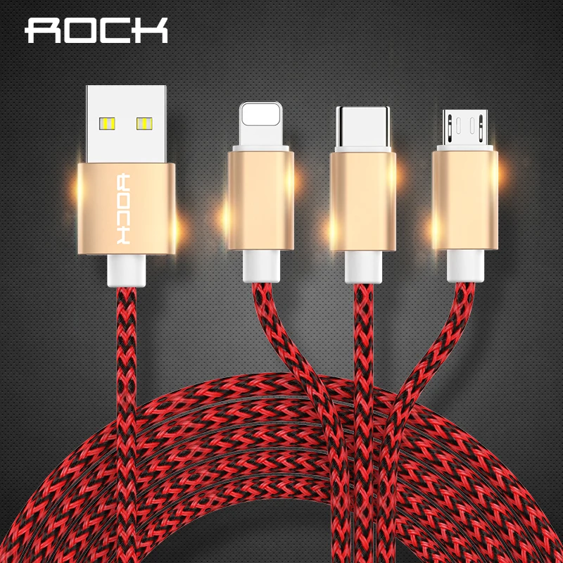 ROCK 3A Hi tensed 3 в 1 USB кабель осветительный Micro type C для iPhone 8 7 6 5 Xiaomi samsung Быстрый провод