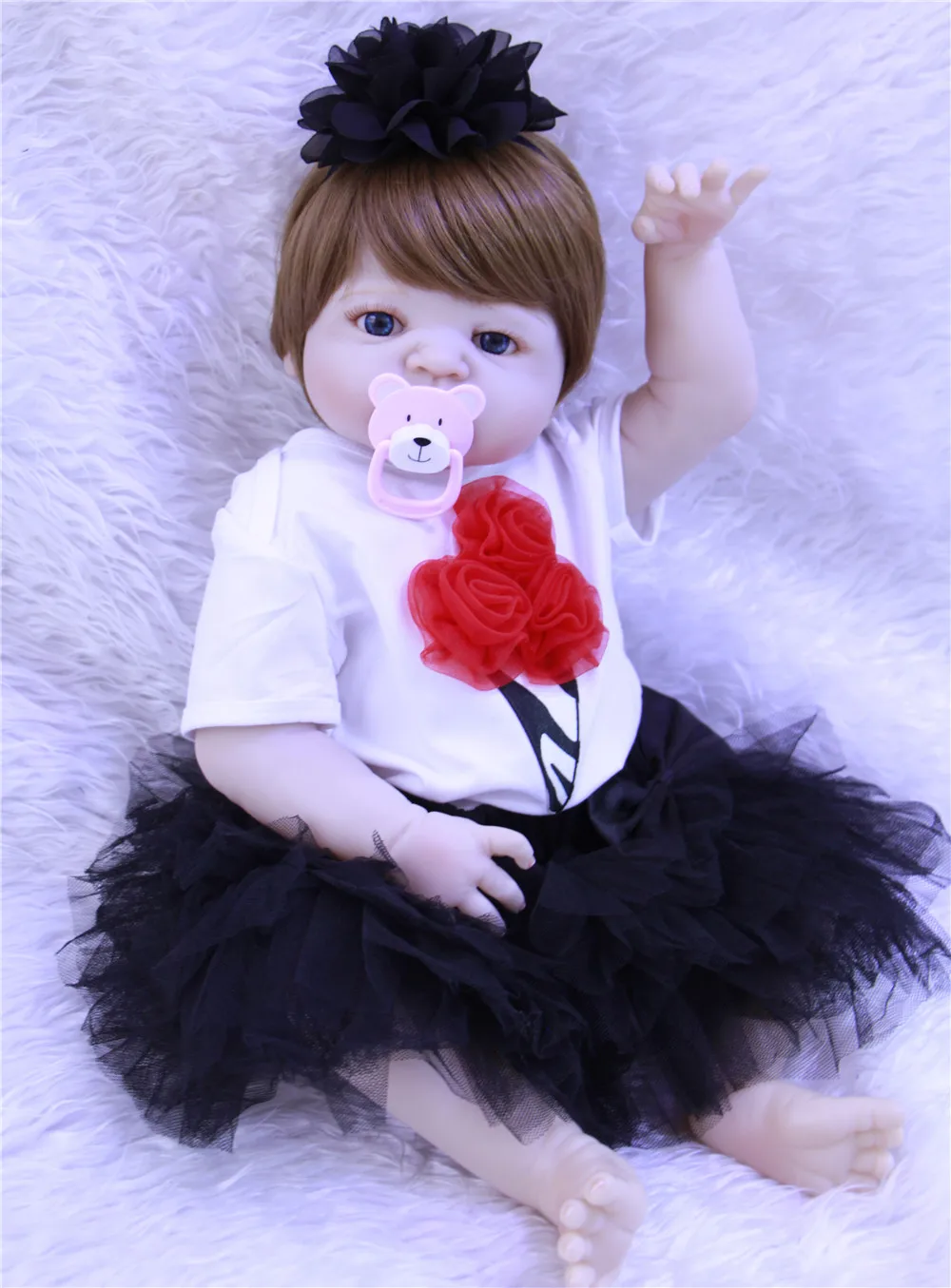 

55 см reborn Baby doll, силикон, тело, девушка, настоящая девочка, reborn и милая черная юбка, игрушки для виниловой ванны для детей, подарок, быстрая дост...