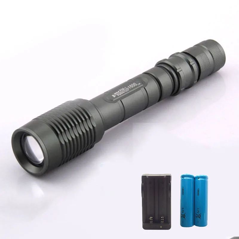 

T6 led flashlight torch long flash light Zoomable 2000 Lumen 18650 linterna Lampe Torche for hunting 18650 battery charger