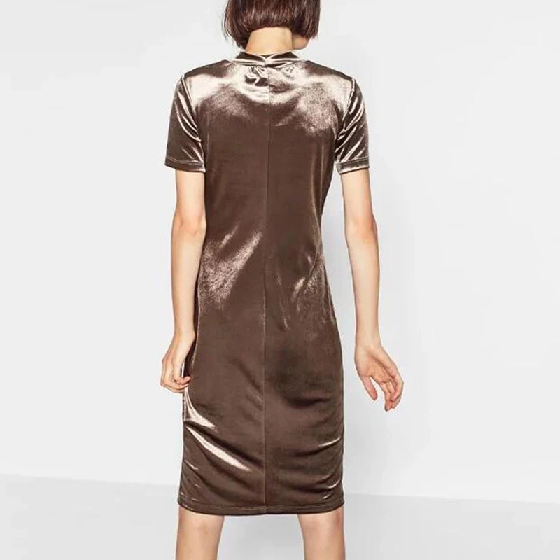 SORCHIDF Женщин Бархат Платья Винтаж Стенд Воротник С Коротким Рукавом Ткань