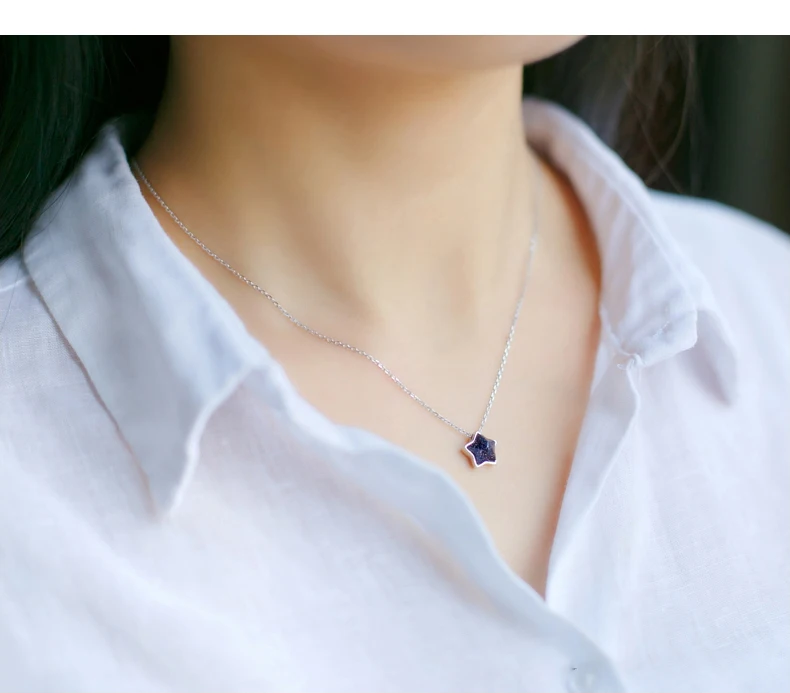 DXJEL 100% Серебро 925 пробы черный песчаник звезда кулон ожерелье Агаты Бохо