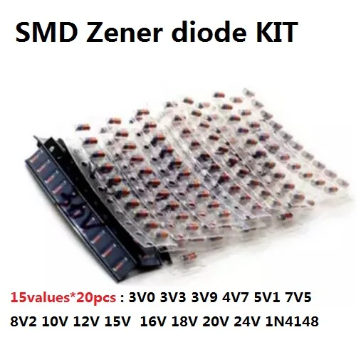 Набор диодов Zener 15 видов * 20 шт. = 300 от 3 В до 24 LL34 SMD 1/2 Вт 0 5 В/3 9 в/4 7 в/5 1 в/7 8 в/8 2 в/10 В/12