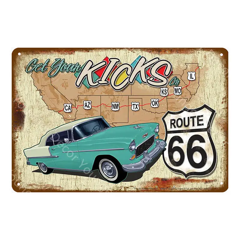 YD7751E US Route 66 Vintage Metal Tin Signs American Road Car Motorcycles Plate Wall Poster Pub Bar Club Home Decor Garage Decoration - Цвет: YD7751E