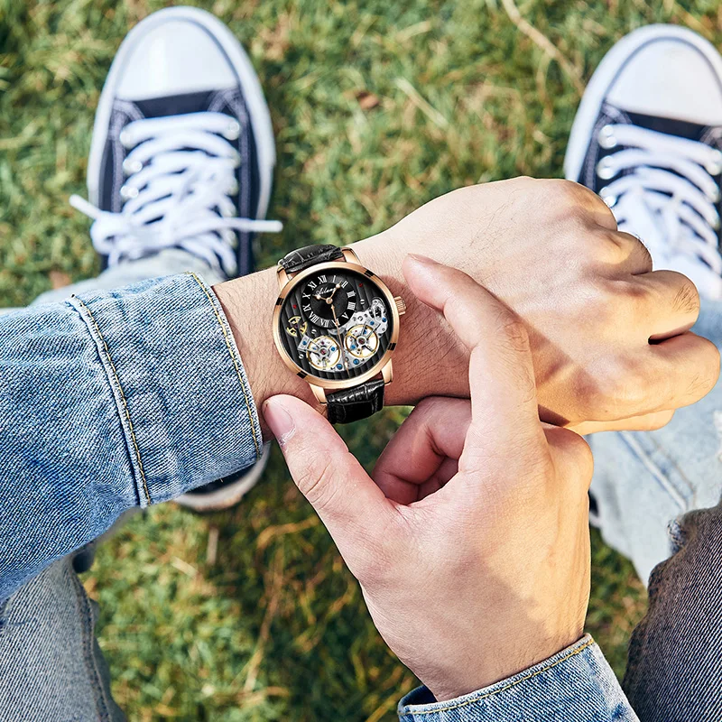 

Classic Design Tourbillon Steampunk Mechanical Steel Watch Men Skeleton Automatic Mechanical Mens Watches Leather Clock 2019 NEW