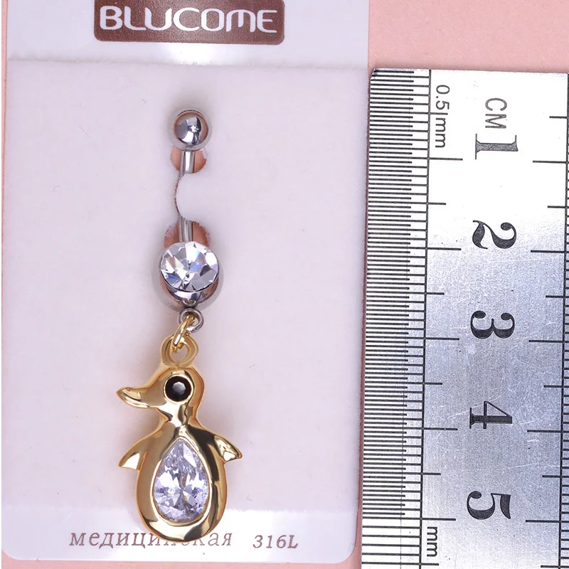 Funmor кавайные стразы в форме пингвина Висячие Колечки виде пупка из нержавеющей