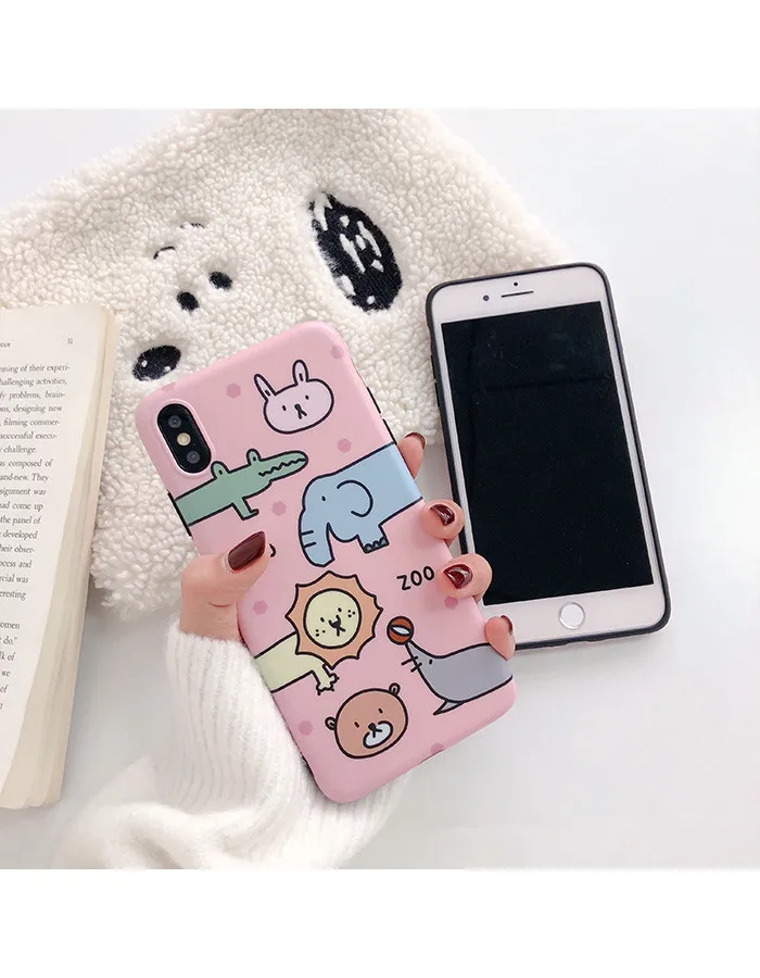 Подходящие Чехлы для iphone 6 6s розовый zoo мультфильм X XS XR милые животные пара