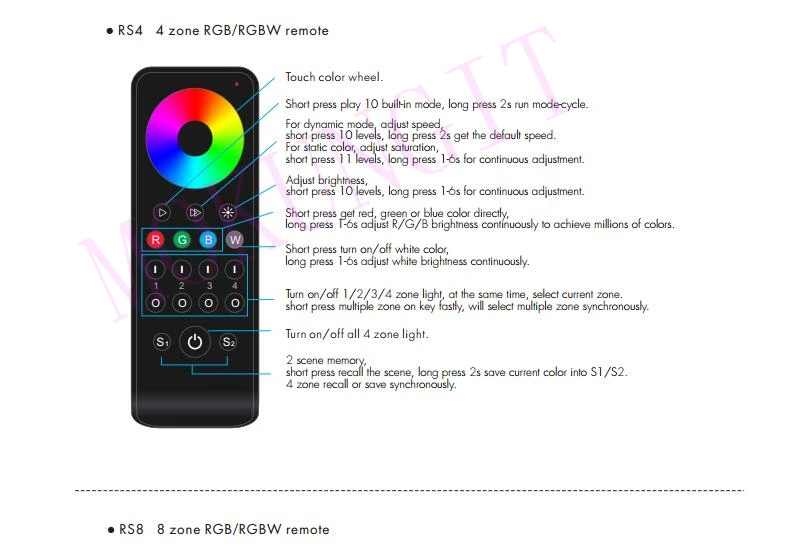 2 зоны 2,4G RGB/пульт дистанционного управления RGBW RS3