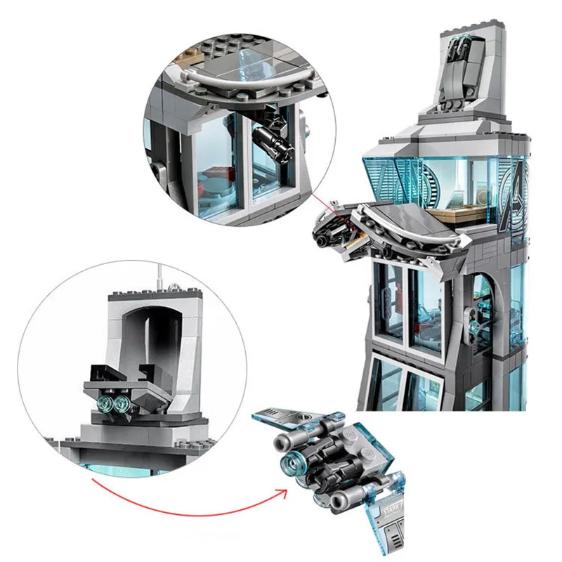 Новые Супергерои Железный человек атака Мстители башня Fit Legoings Фигурки Marvel