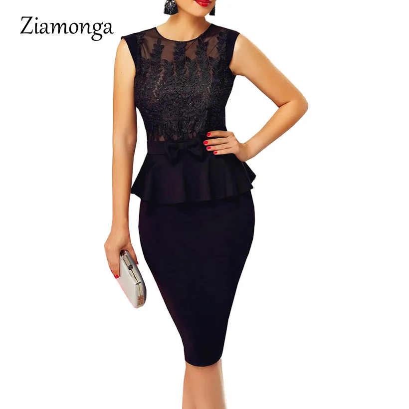 Ziamonga модное черное Бандажное платье Вечерние элегантное офисное Vestidos De work Mujer