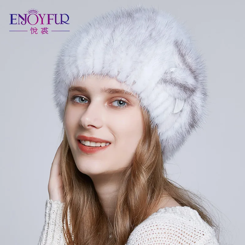 ENJOYFUR реального норки Шапки для зимы Для женщин шерстяной подкладкой Кепки со