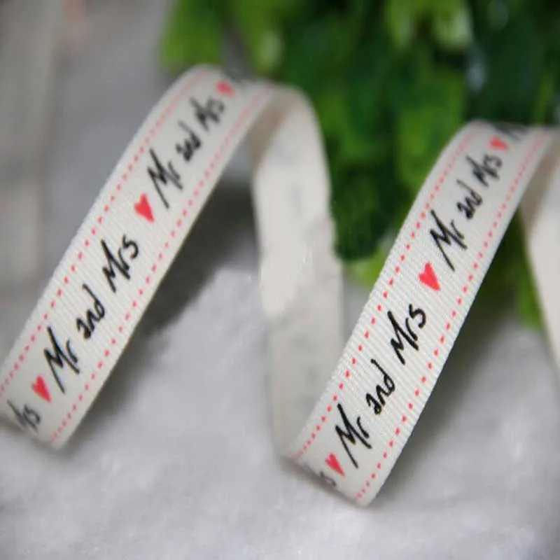 1 шт. горячая распродажа Новые 3 ярдов 16 мм Свадебные Grosgrain ленты Mr и Mrs печать