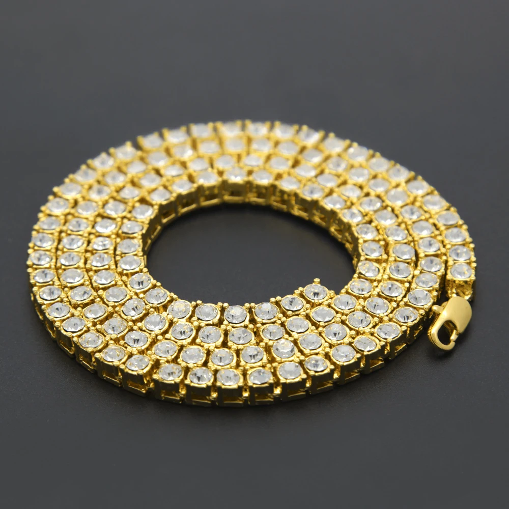 Панк Для мужчин хип хоп 1 ряд сплав Цепочки и ожерелья Bling льдом теннис однорядные