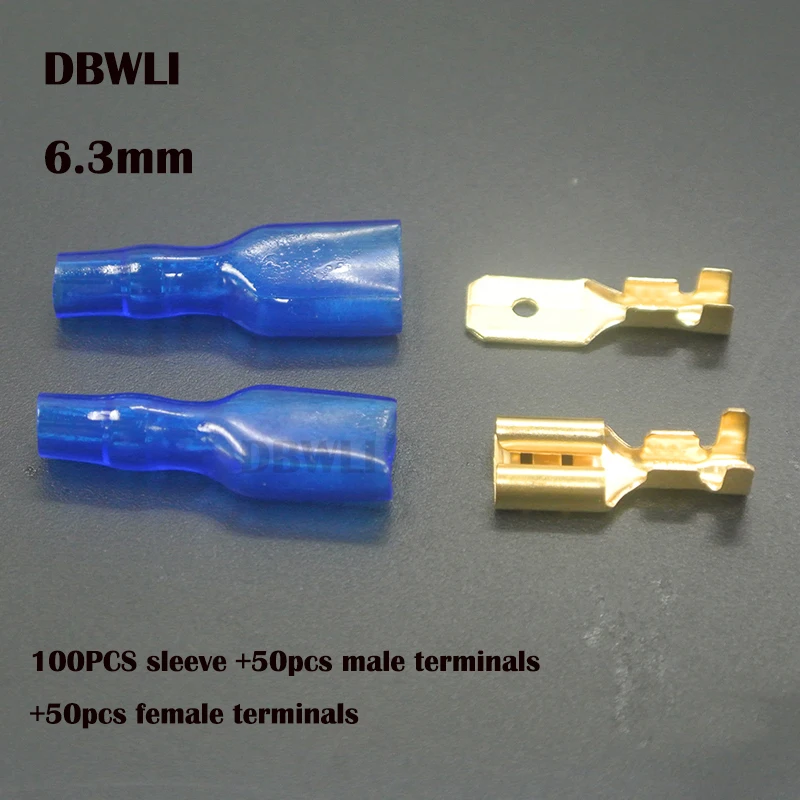 200pcs 6.3mm B brass 200 шт. 6,3 мм провода разъемы обжимные клеммы обжимной Женский Мужской Лопата клеммы с красными синими изоляционными рукавами - Цвет: 200pcs 6.3mm B brass