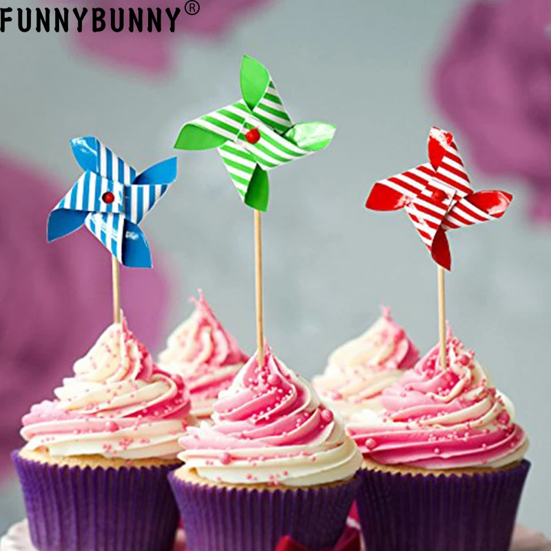 FUNNYBUNNY Pinwheel Cupcake Picks топпер для торта С Днем Рождения обертка кекса украшение