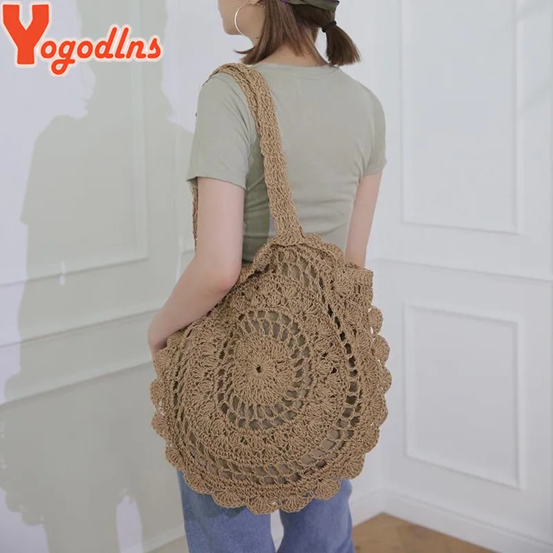 Круглые соломенные сумки Yogodlns для женщин плетеная пляжная сумочка ручной работы
