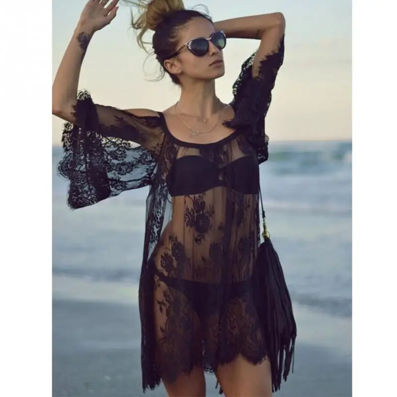 Женское кружевное платье с вышивкой повседневное короткое пляжное белое лямкой