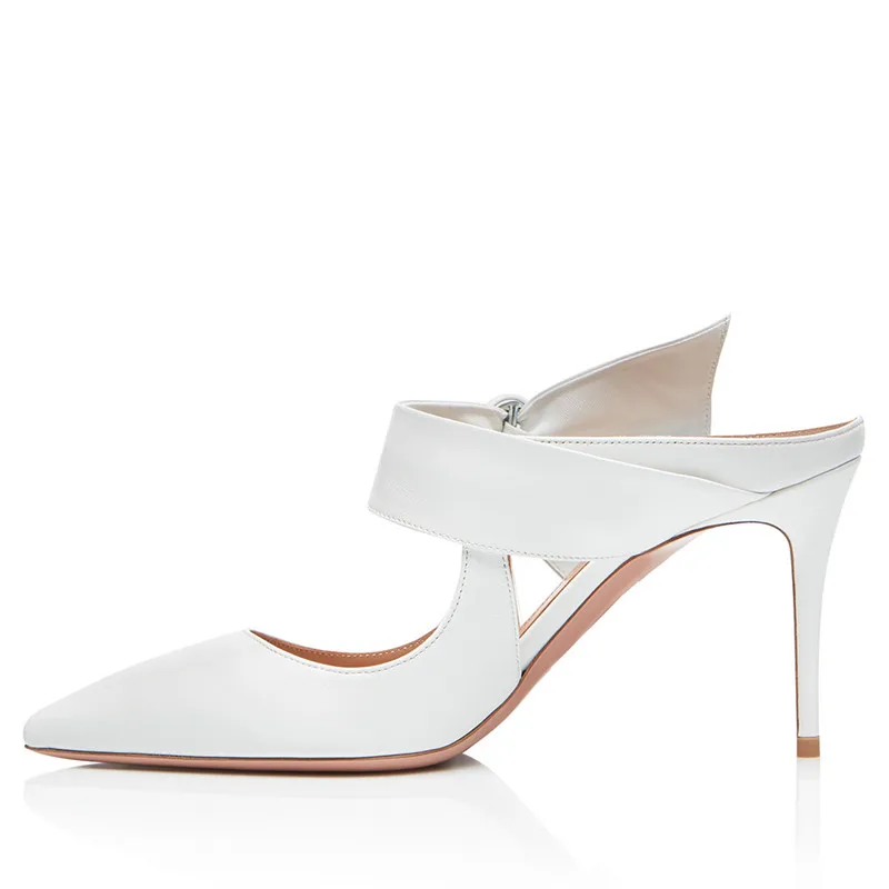 Woman Sandals 2018 Fashion High Heels Lady Pumps Mules White Buckle Designer Slippers Party Wedding Pointed Toe Shoes Women EU44 | Обувь
