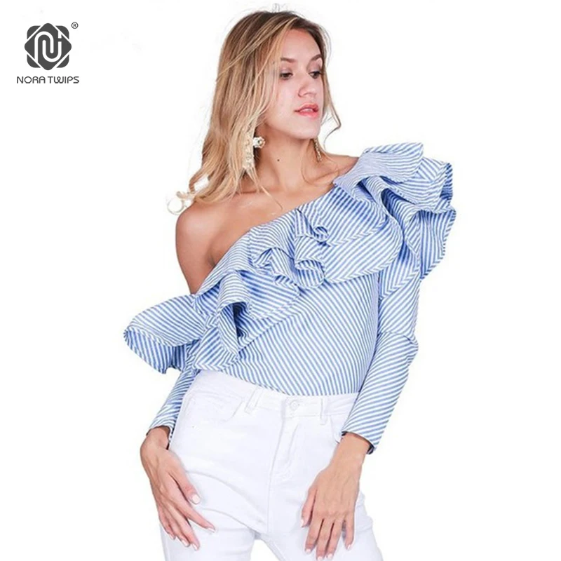Новинка 2018 Женская Сексуальная Блузка с длинным рукавом и рюшами NORA Женские топы