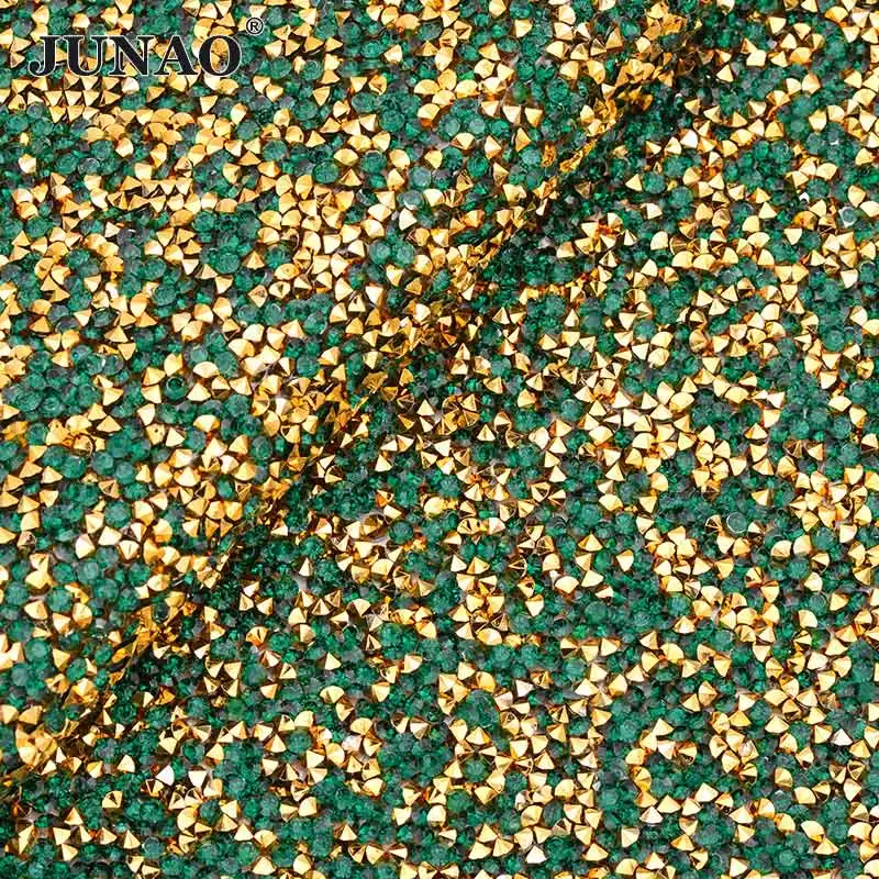 Gold Green JUNAO 24*40 см прозрачная AB сетчатая ткань со стразами Смола украшения из кристаллов лента аппликация из страз для украшения одежды украшения - Цвет: Gold Green