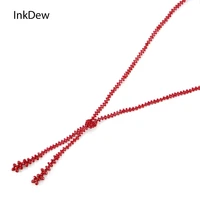 inkdew strand beads necklace red handmade threading crystal long necklace with necktie knot sweater chain for women gift