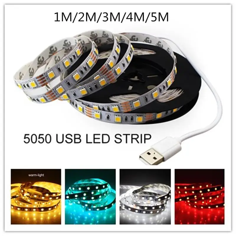 

NEW USB LED Strip Light 1m/2m/3m/5m Christmas Led SMD 5050 1m/60leds Strip Light RGB TV Background Strip Light Ribbon Tira Led