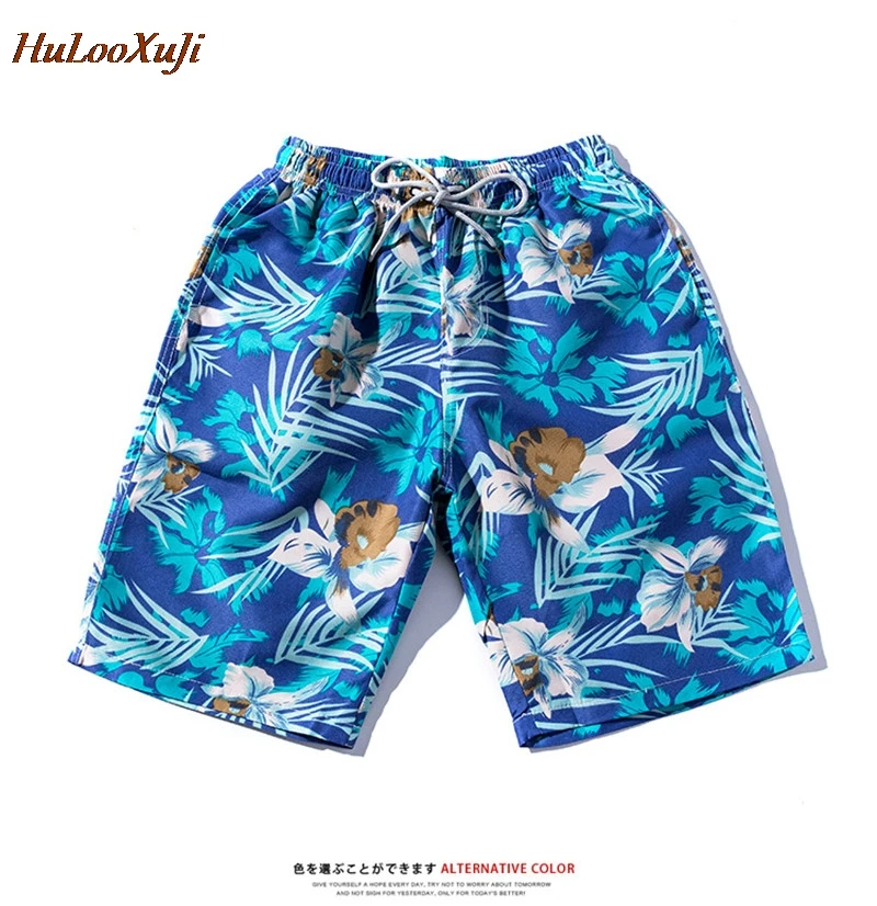 HuLooXuJi Men Summer Sets Fashion Blue Flower Printed Short Sleeve Shirts +Shorts Two Piece Set Tracksuits US Size:S-2XL | Мужская