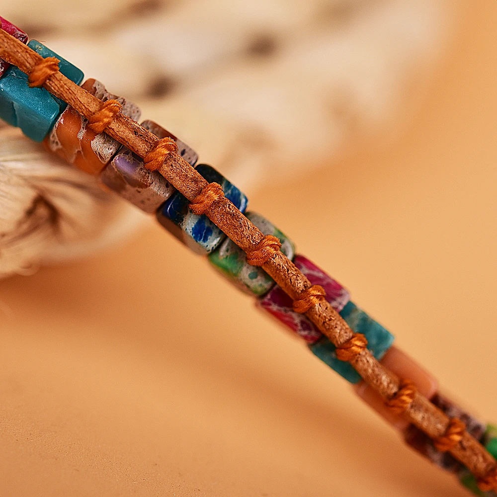 Браслет Asingeloo с квадратными бусинами из натурального камня разных цветов браслет