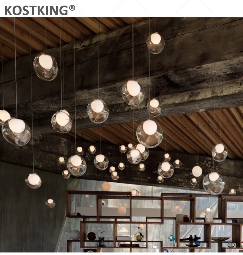 値段 北欧シャンデリアヴィラデュプレックス階段レストランポストモダンミニマリズムリビングルームランプスパイラル階段ガラス玉ランプ