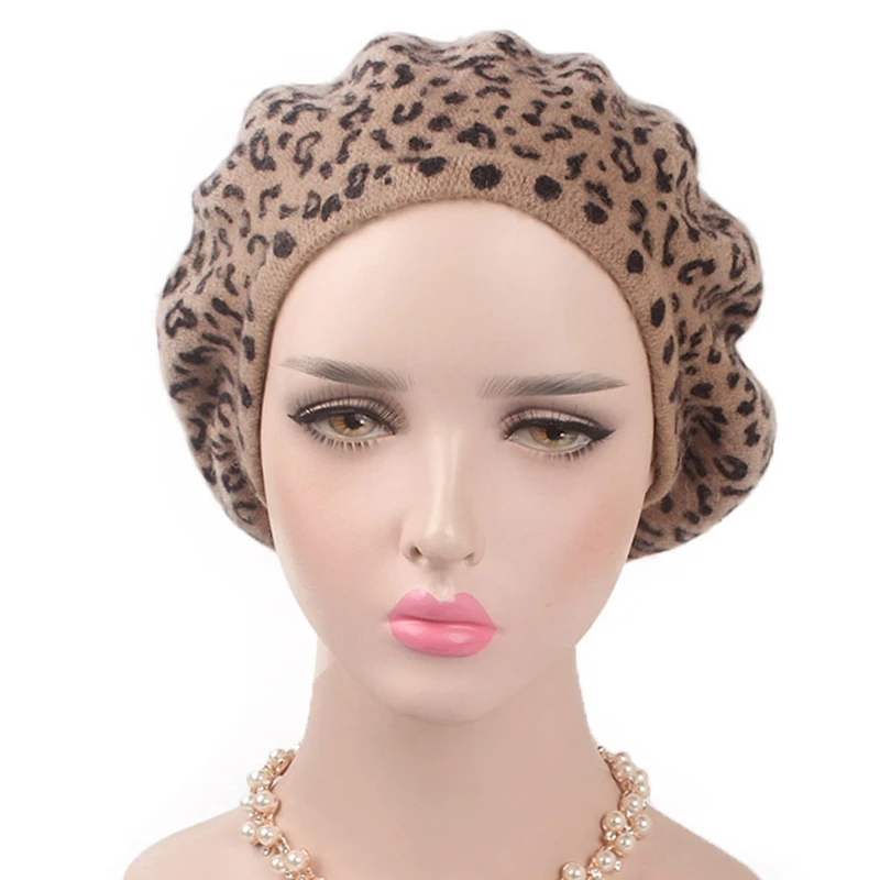 Модные женские Берет кепки осень зима шерсть Leopard Печать 5 цветов Beanie Hat|Женские