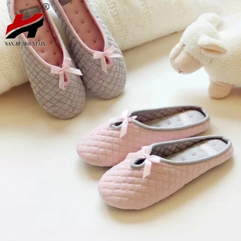 Милые зимние женские домашние шлёпанцы для ванной с бантиком хлопковые тёплые