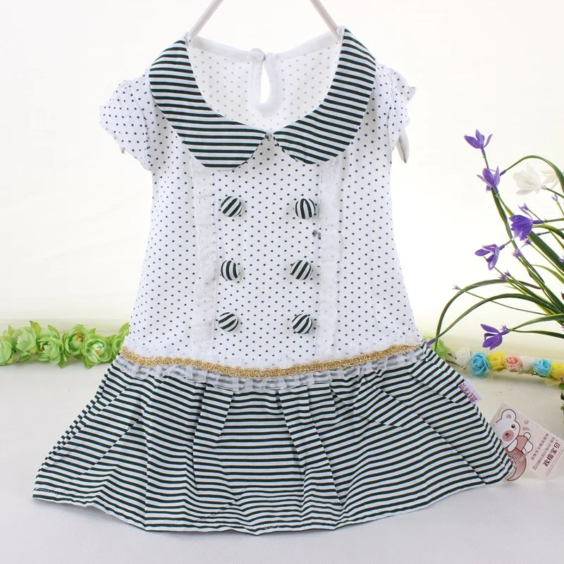 Полосатое платье для маленьких девочек Хлопковое короткое малышей летняя