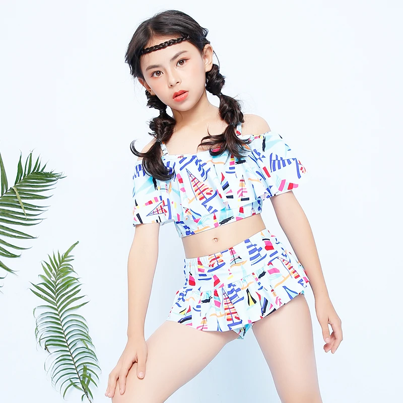 Розовый синий детский купальный костюм из двух предметов милый купальник-бикини