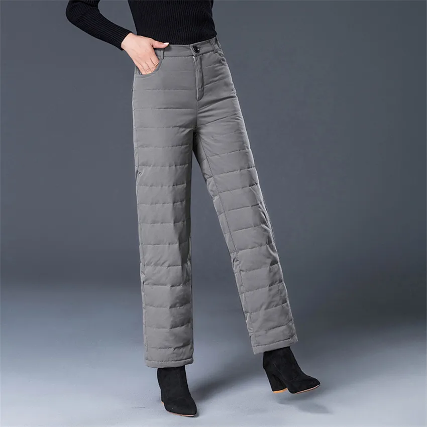 2019 Fashion Slim Winter Women High Waist Down Pants Big Size Lady Warm Thicked Ankle-Length Pant Female Trousers OutWear WZ656