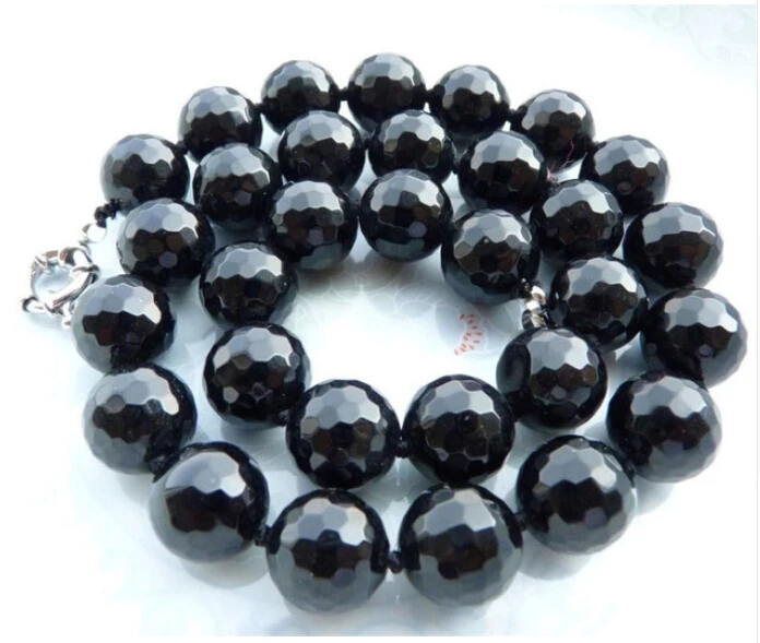 

Faceted 10mm Black Agates Onyx Round Beads Necklace 18" AA shipping free