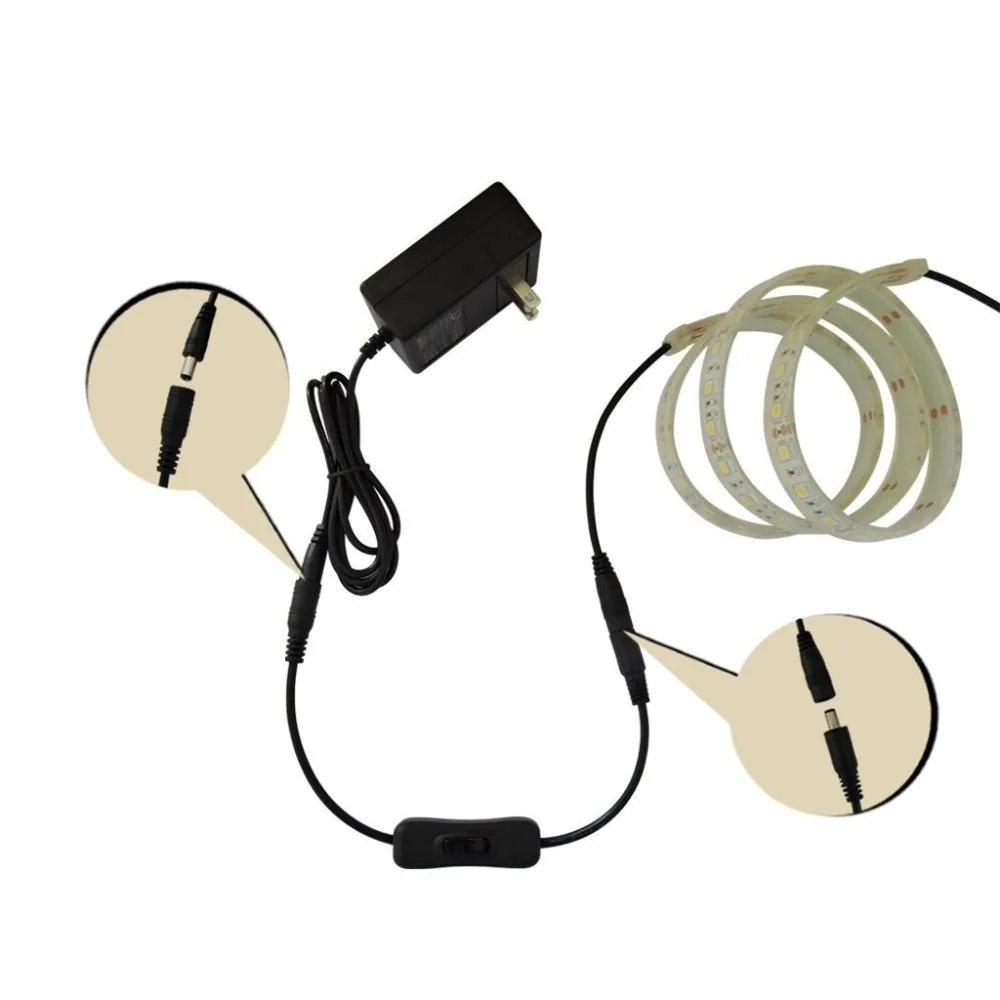 

OSIDEN DC Power Plug Connector 5.5*2.1mm Switch on/off Black White Wire Switch Cable For SMD 5050 3528 Single Color LED Strip