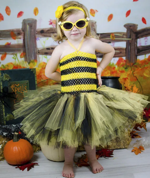 Милое Платье-пачка для девочек с желтыми пчелами детское Двухслойное вязаное