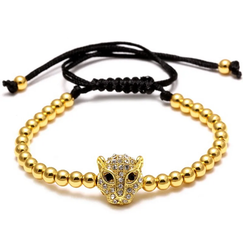 

12pcs TOP Brand Men Bracelets Leopard Head CZ beads Braiding Macrame Bracelets For Men Women