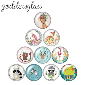 Милый Единорог Лось медведь енот 10 шт. Смешанные 12 мм18 мм20 мм25 мм кабошоны круглые фото стекло кабошон демо с плоской задней частью, украшения своими руками, ZB1104