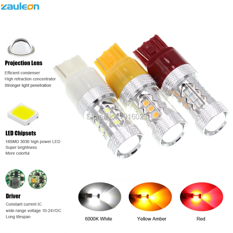Zauleon 2 шт. светодиодная автомобильная лампа T20 7440 WY21W 80 Вт Янтарная высокомощная