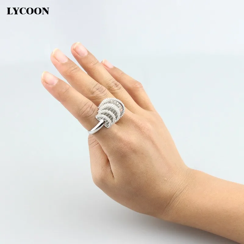 LYCOON, Новейшее модное романтическое кольцо, большие кольца для женщин, роскошное обручальное кольцо, высокое качество, кубический цирконий