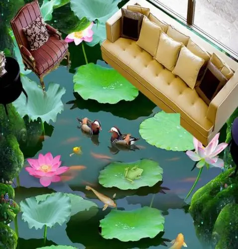 

[Self-Adhesive] 3D Animal Lotus Pond 2 Non-slip Waterproof Photo Self-Adhesive Floor Mural Sticker WallPaper Murals Wall Print