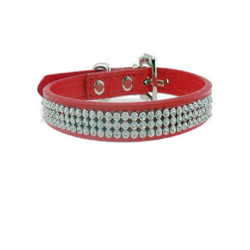 3 Rows Bling Rhinestone Small Pet Dog PU Leather Buckle Cute Cat Crystal Collar | Дом и сад