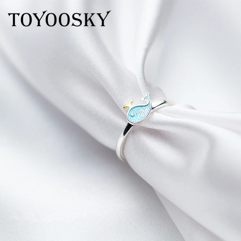 2019 New Real 925 Sterling Silver Blue Dolphin Elegant Ring For Women Girls Animal Open Rings Contracted Jewelry Gift | Украшения и